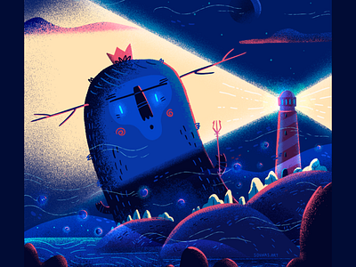 :::Light & Darkness::: darkness illustration lighthouse monster procreate procreate art sea