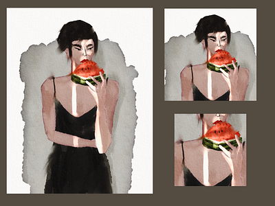 Eating watermelon illustration branding design eating fashion illustration woman
