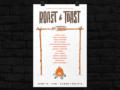 Roast And Toast Poster 2 color bread camp drawing fire poster screenprint sharpie