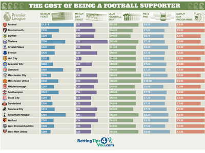 The Cost of Being a football supporter infographic design diagam football graphic design illustration infographic newspaper publication sport