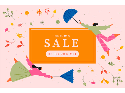 Autumn sale! ads autumn character fall fly girl illustration leaf leaves pattern post sale umbrella