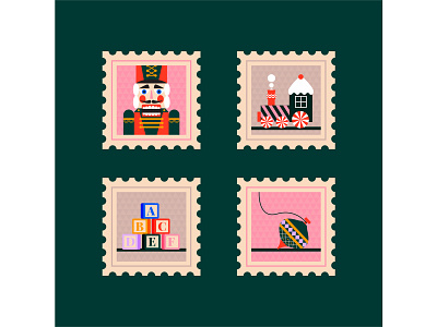 Christmas gift stamps classical toys gift illustration stamps