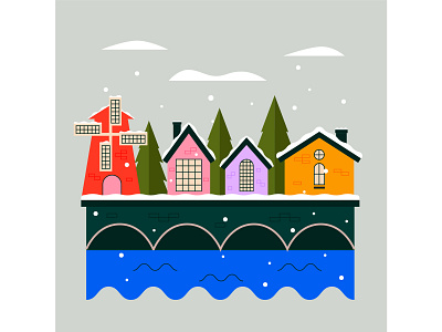 Winter town cold illustration netherland snow winter town