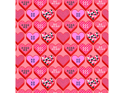 Heart pattern heart heart candies illustration pattern pink say yes valentines