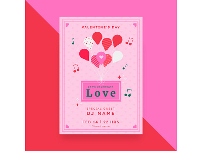 Valentine's party flyer flyer hearts illustration love music party poster valentines