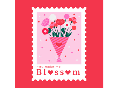 Love stamp blossom bouquet flower hearts illustration love roses stamp valentines