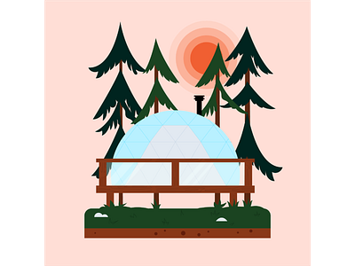 Forest glamping capsule camping capsule forest glamping illustration pines tree woods