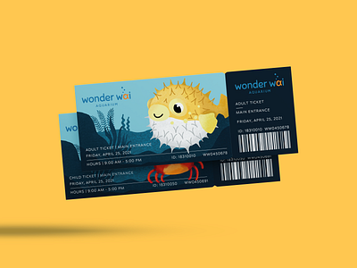 Wonder Wai Aquarium Ticket branding design flat graphic design illustration logo vector