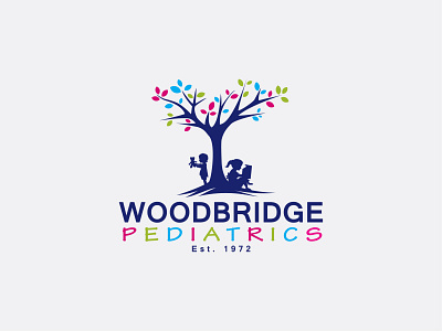 Woodbridge Pediatrics Logo book child children doctor leaves logo medicine pediatrician pediatrics tree