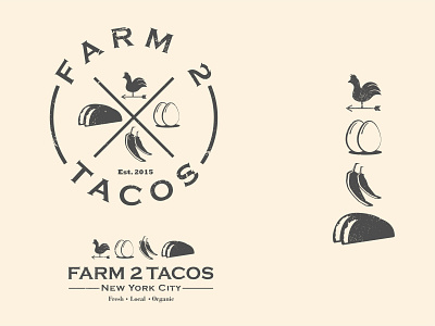 Farm2Tacos Logo egg emblem farm pepper rooster tacos