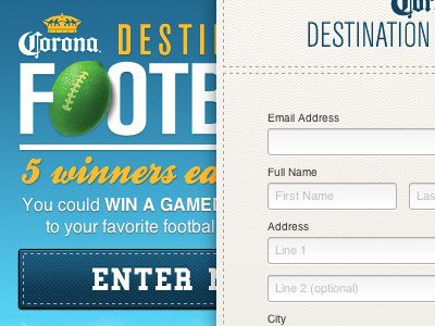 Destination Football Form design entry form microsite promotion texture