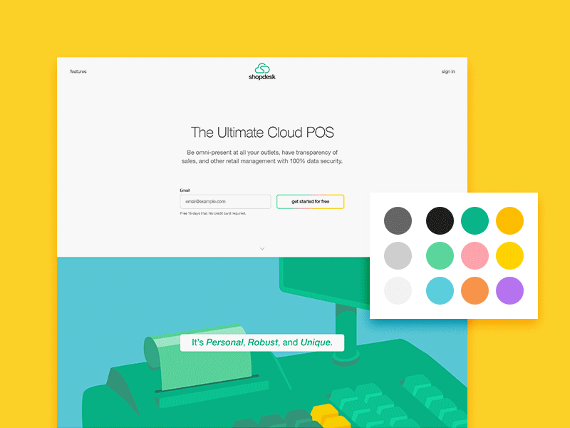 Shopdesk - Landing page and Palette animation landing minimal page palette pos