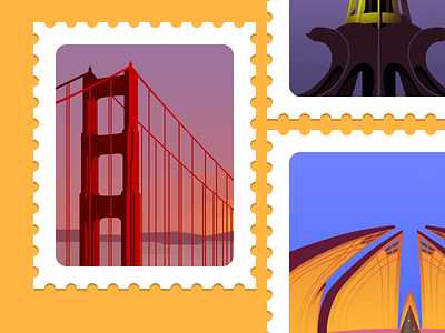 Stamps illustrations landmarks stamps