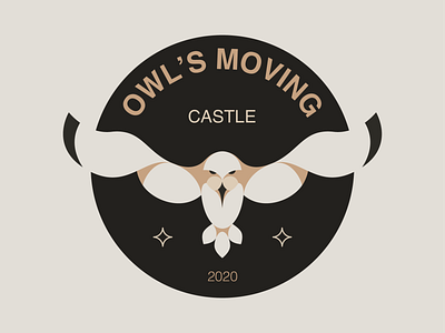 "Owl's Moving Castle" bird gradiation illusion logo minimal owl typogaphy