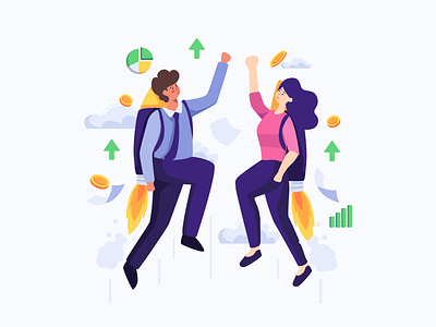 People Fly Up To Gain Profit Flat Illustration