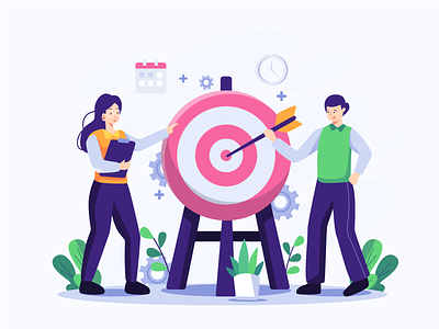 Target Marketing Illustration Flat Illustration achievement aim arrow branding design flat goal header illustration illustration marketing objective strategy success target team teamwork ui ui design vector web