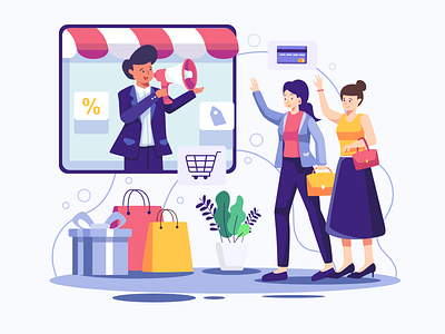 Businessman Attracts The Attention Consumers Flat Illustration