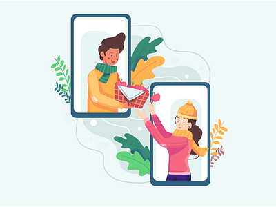 Man Give Woman a Bunch of Apple Flat Illustration