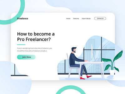 Freelancer - Become Freelancer in a Second Header Website character flat freelance freelancer green header illustration illustration office parttime ui ux web website work