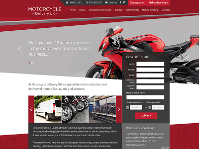 Motorcycle Delivery web design diagonal motorcycle red slanty website