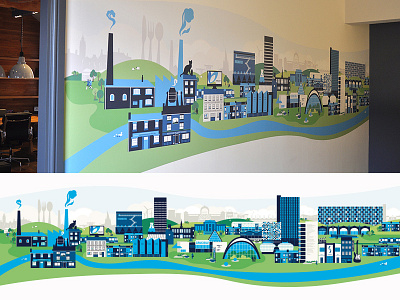 Sheffield Wall Illustration architecture city flat colour illustration mural sheffield wall