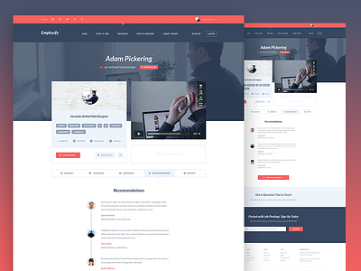Employify / Resume blue clean cv flat homepage minimal red resume white
