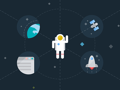 Spaceman, I always wanted you to go... blue dark earth flat icon satellite spaceman