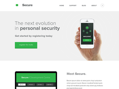 Secure / Home clean flat green homepage light minimal safe secure wip