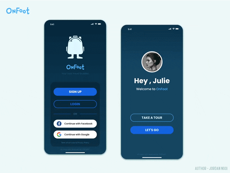 OnFoot - Travel Community App animation app branding community design graphic design login logo mobile motion graphics profile register splash screen travel ui ux