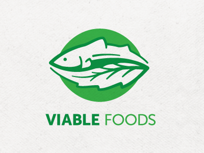 Viable Foods fish green identity leaf logo