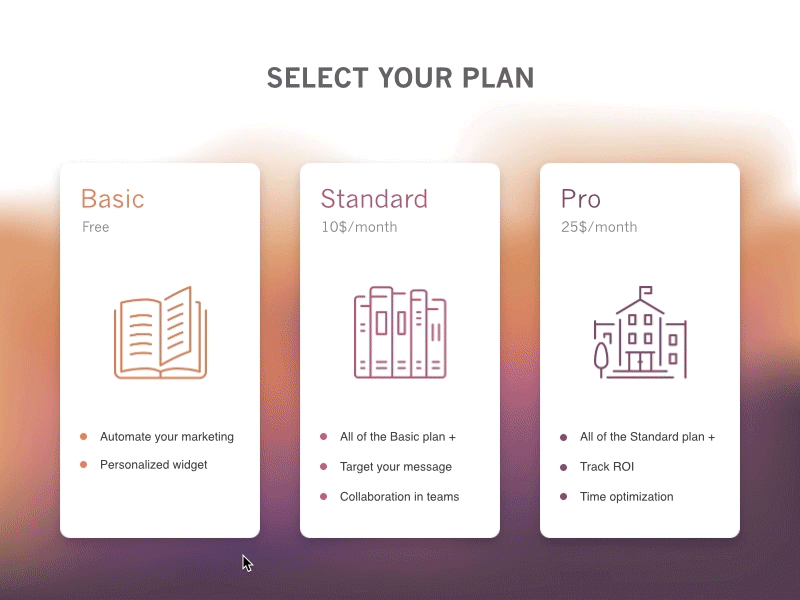 Select you plan animation interaction plan principle subscription ui ux