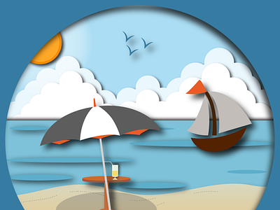 A Beach Paper Cutout Effect design graphic design illustration papercutout vector