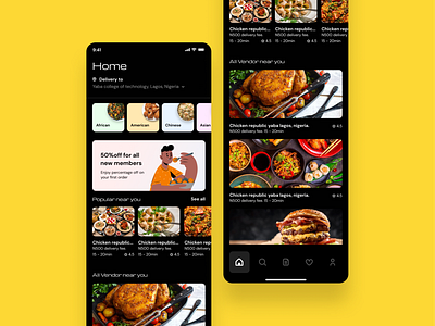 Food delivery UI - Dark Mode app design icon illustration ui ux vector