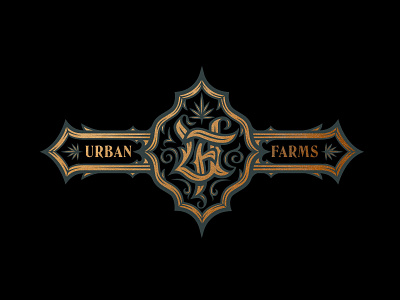 Urban Farms Cannabis Badge Design badge blackletter branding cannabis crest design flourish handlettering illustration leaf logo logo design logodesign victorian