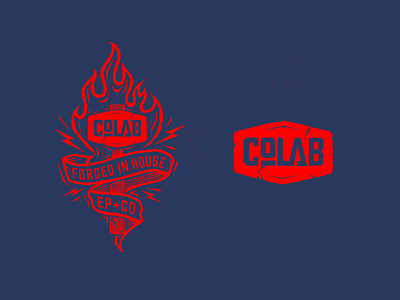 Badge Design for CoLAB badge badgedesign banner design fire forged hammer logo woodcut