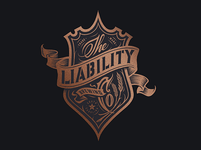 Liability Brewing Company Crest Design badgedesign banner brewing brewing company crest engraving handlettering logo design seal victorian wheat woodcut