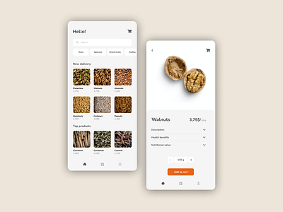 Online shop App app design food graphic design health mobile nuts smartphone spieces ui