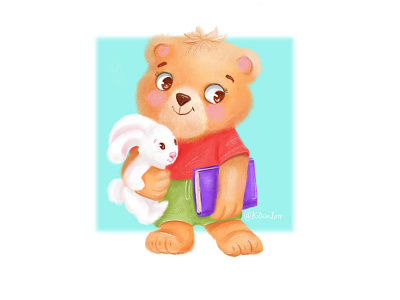 Bear and toy bunny bear bunny characterdesign childrenillustration conceptart design drawing illustration procreate