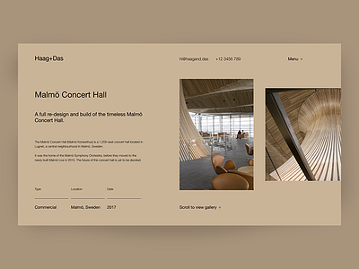Haag+Das Malmö Concert Hall Case Study architect architecture clean landing page minimal typograhpy uiux web design