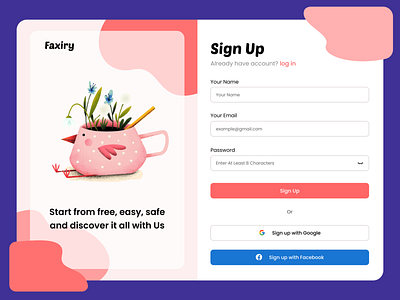 Faxiry || Sign Up Form colorful colors faxiry for fyp graphic design login moderndesign pink purple signup top ui uidesign uiux uiuxdesign ux white