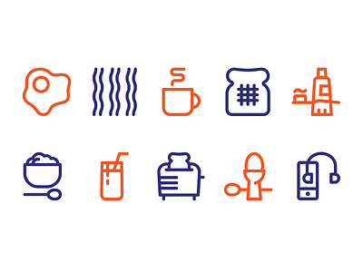 Morning Ritual Icon Set bacon breakfast coffee eggs food icon sets iconography icons iconset illustrations line mornings pictogram toast