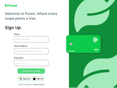 #1 | Sign-Up Page | Forest Card banking challenge nature signup ui web design