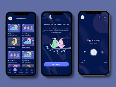 Sleep App Screen Design app design healthcare mindful sleep design sleep screen design sleep screens therapy app therapy sleep ui design