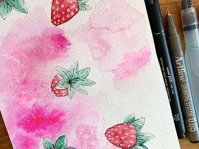 Strawberrys kawaii pattern strawberry watercolor