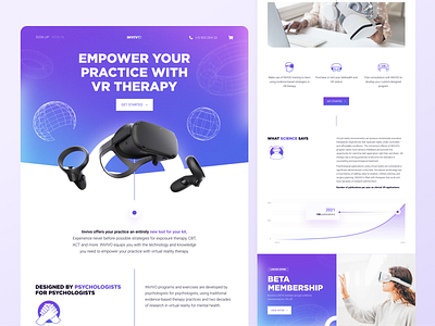 Website design for VR therapy technological startup branding design landing landing design landing page landing page design meta psychologist therapy ui ui design uiux uiuxdesign ux ux design virtual reality vr web web design webdesign