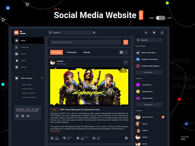 ANZ Social Media Website - Dark Mode dark mode forum modern news feed social media social media template social media website socialmedia ui web design