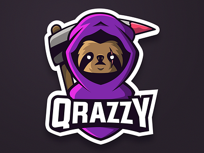 Qrazzy apparel branding clean clothing design esports esports logo gamer gaming gaming mascot logo illustration illustrator logo mascot mascot logo rebrand sloth sports twitch vector
