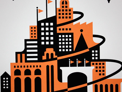 FUN. Poster 1930s black city classy flag fun. graphic highway metropolis movement rings vintage