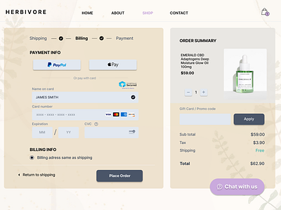 Herbivore Checkout Page (Payment) Daily UI #002 beauty website checkout page checkout webpage concept page daily ui dailyui002 design layout figma design herbivore botanicals payment page payment webpage design ui ui design ui kit uiix visual layout website design