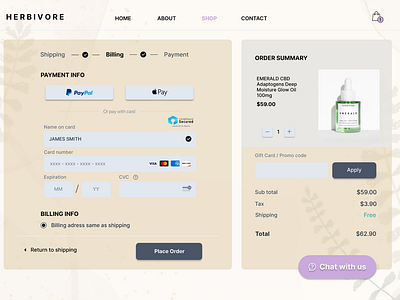 Herbivore Checkout Page (Payment) Daily UI #002